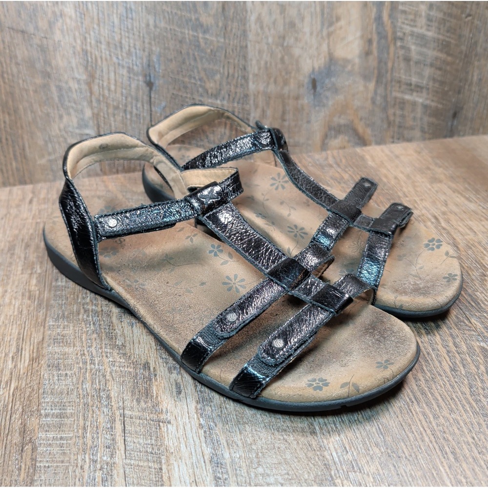 Taos Trophy 2 Black Leather T-Strap Adjustable Comfort Sandals Womens Size 10